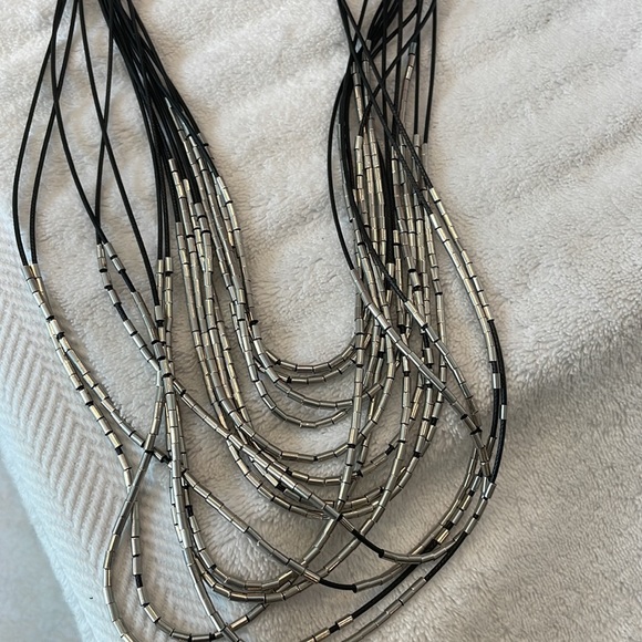 Tasha 🥰 Black leather and Long silver beads necklace. - Picture 6 of 6